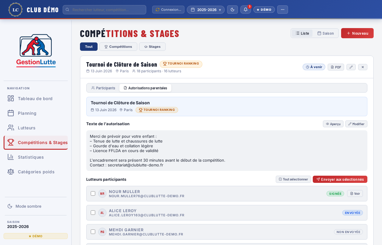 Autorisations parentales GestionLutte