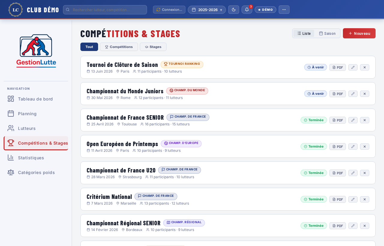 Compétitions GestionLutte