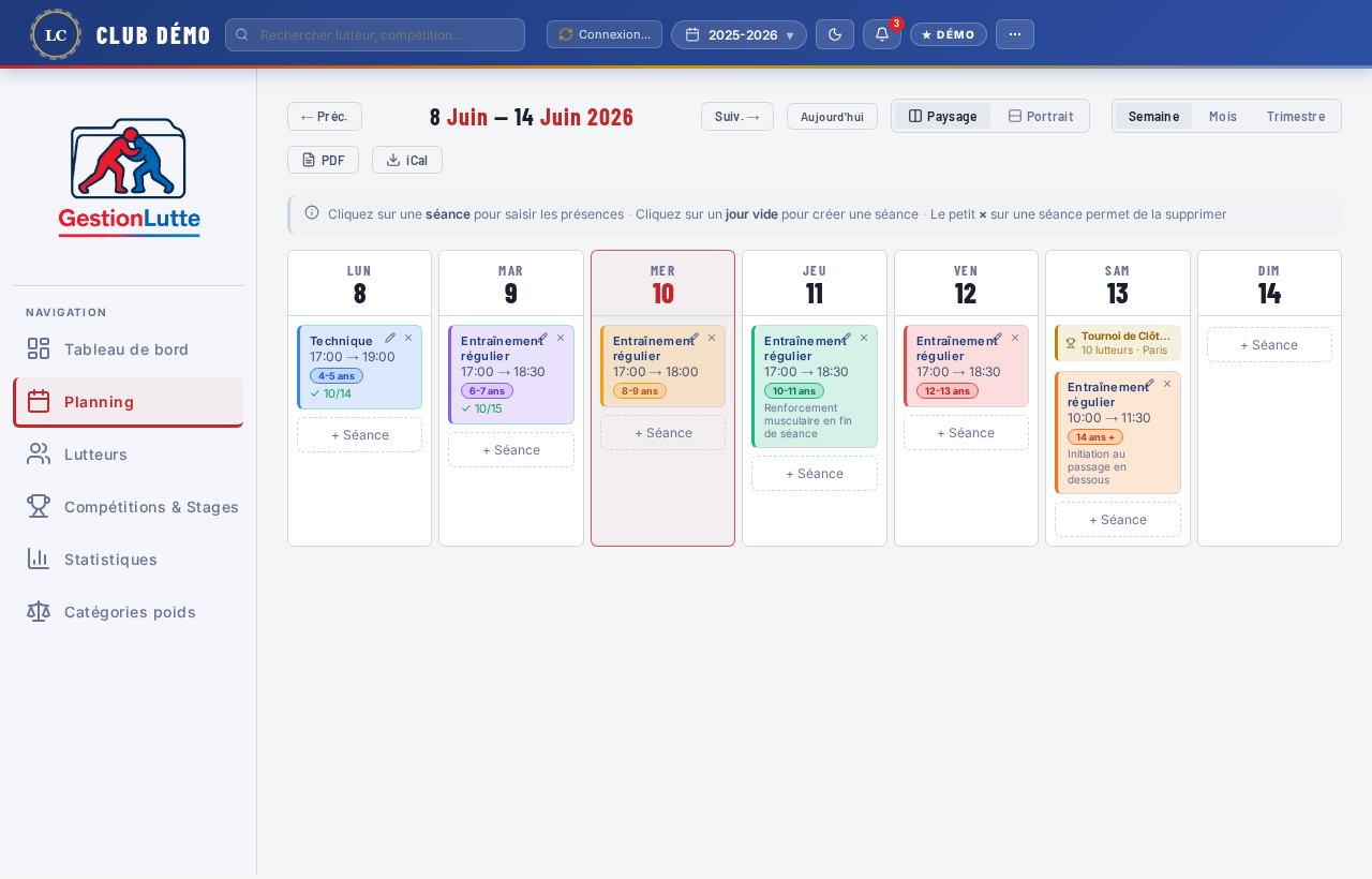 Planning GestionLutte