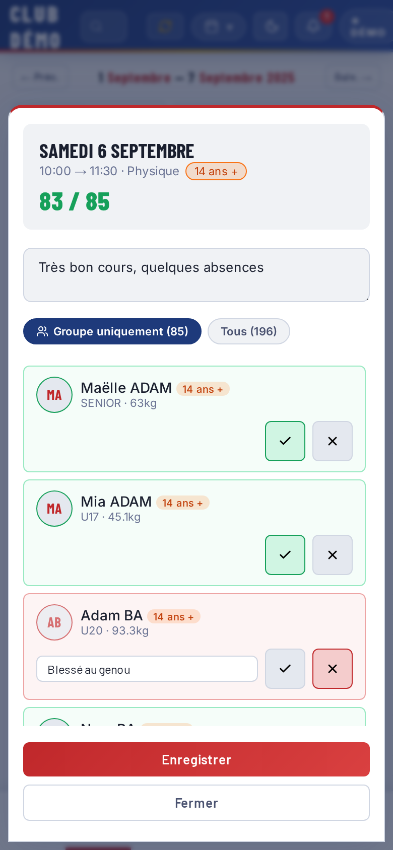 Appel des présences sur smartphone